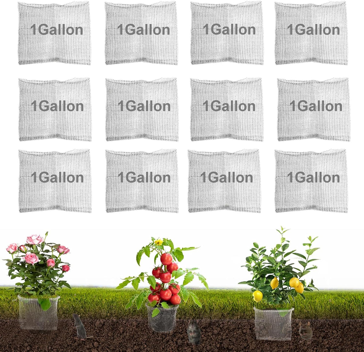 48PCS 1 Gallon Go-pher and V-ole Wire Baskets, 1 Gallon Plant R-oot Go-pher Baskets for Underground