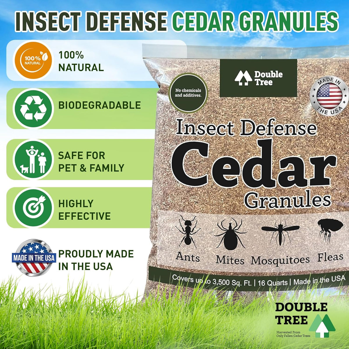 Double Tree Home and Garden Cedar Granules | Repels Fleas, Ticks, Ants, and Mosquitos | Rich Cedar