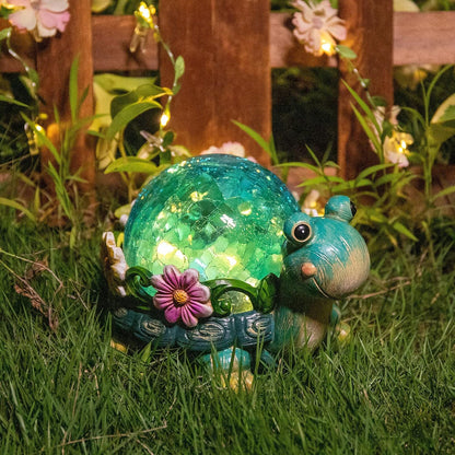 Afirst Garden Turtle Statue Outdoor Decor - Resin Outdoor Figurine Glass Solar Lights Indoor