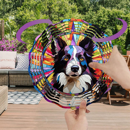 Border Collie Wind Spinner Pet Dog Memorial Gifts 3D Aluminum Metal Kinetic Hanging Wind Sculpture