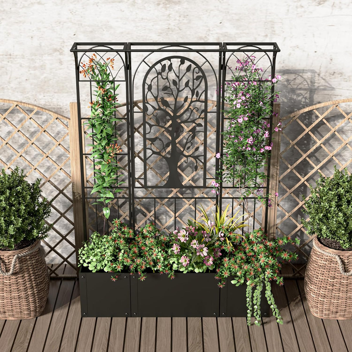 Metal Planter Box with Trellis, Raised Garden Bed with Trellis Privacy Screen, 62 inch Tall Planter