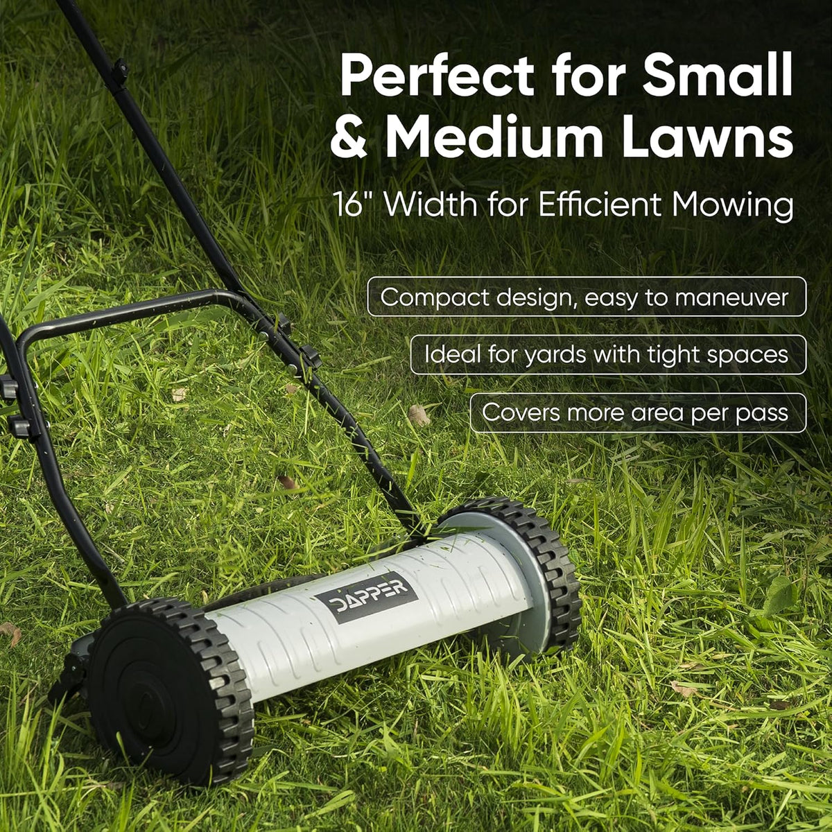 16" Push Reel Lawn Mower – Manual 5-Blade Hand Mower with Adjustable 3-Position Cutting Height