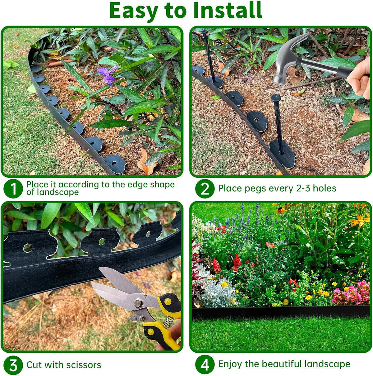 Landscape Edging Border No Dig - 40FT 4IN Tall Garden Edging Border with 40 Stakes, Plastic Garden