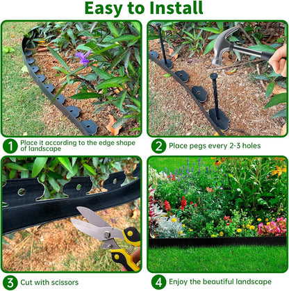 Landscape Edging Border No Dig - 40FT 4IN Tall Garden Edging Border with 40 Stakes, Plastic Garden