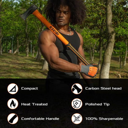 KSEIBI 36-Inch Splitting Axe - Forged Carbon Steel, Wood Splitter & Kindling Axe for Chopping