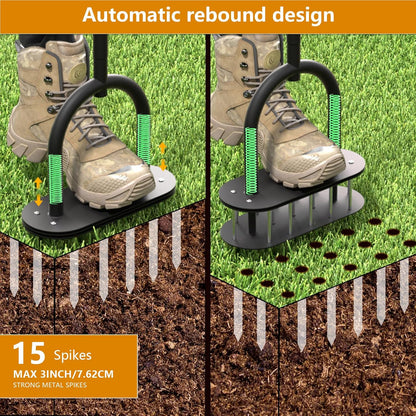 seasky Lawn Aerator Spike Metal Manual Dethatching Lawn Aerator Tool with 15 Iron Spikes