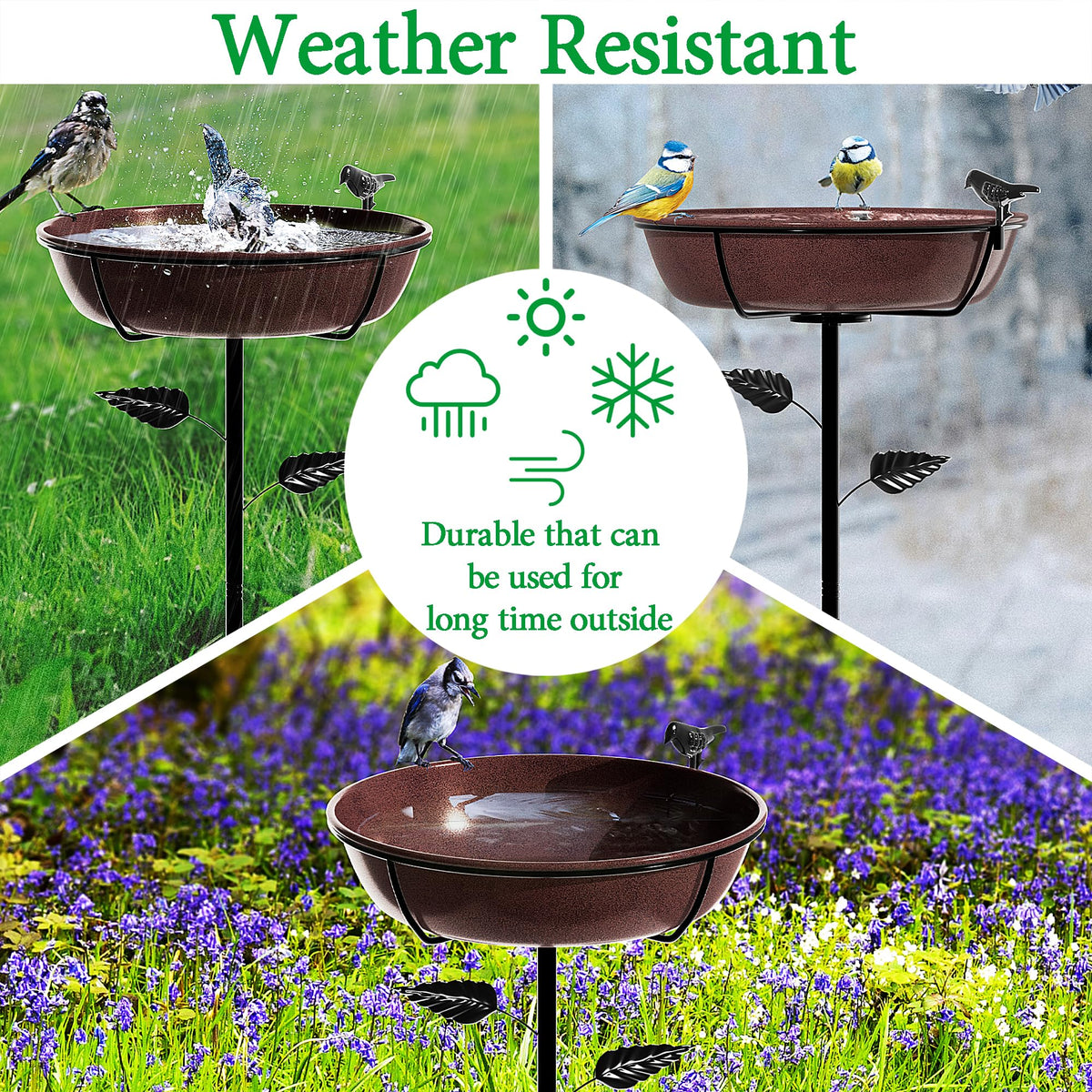 Polyjkl 3" Deep Metal Bird Bath for Outdoors 40in Tall, Removable 13" Dia Birdbath Bowl with Stable