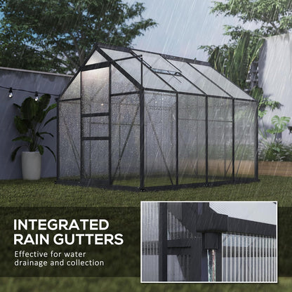 Outsunny 6' x 8' Greenhouse for Outdoors, Polycarbonate Greenhouse with Rain Gutter and Roof Vent