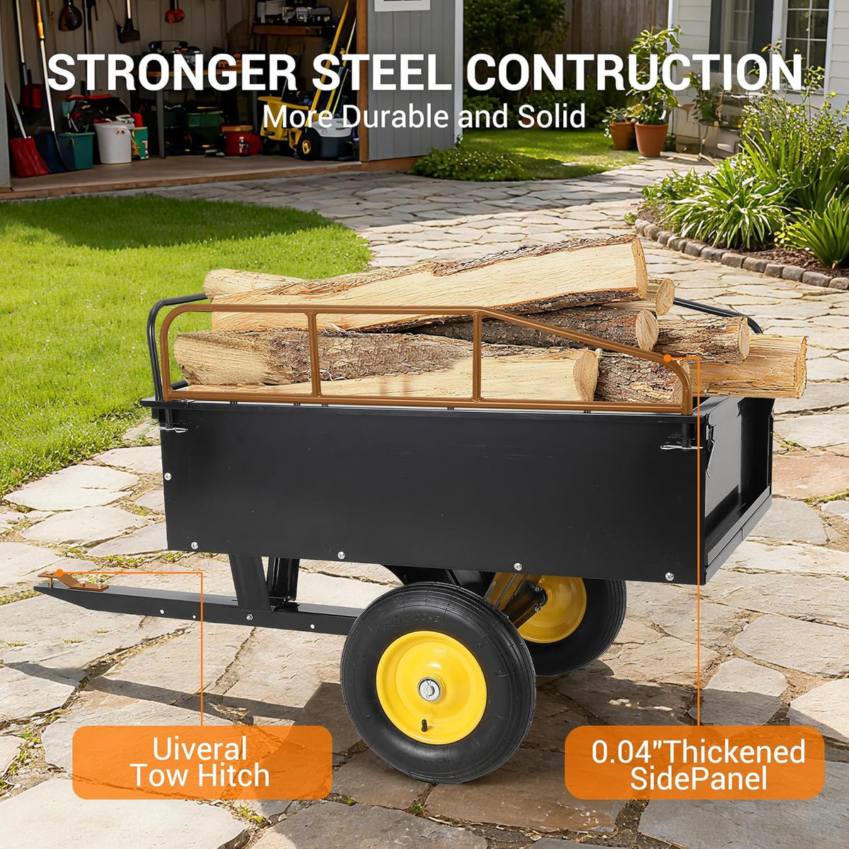 Garvee Garden Utility Trailer, 17 Cu. Ft & 750 LBS Capacity, ATV UTV Hauling Trailer, Tow Behind