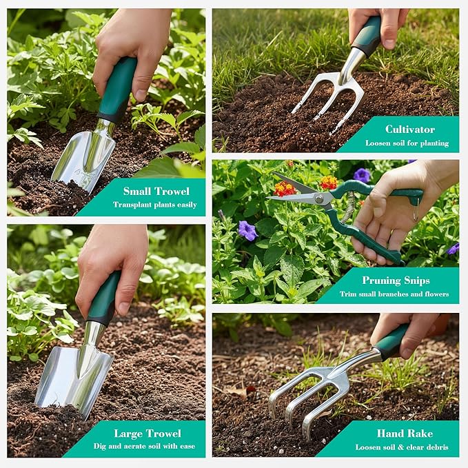 Garden Tool Set, Gardening Gifts for Women, Men, Mom, Dad, 11-Piece Heavy-Duty Aluminum Hand Tools
