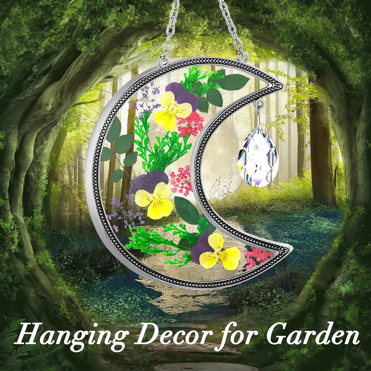 KY&BOSAM Moon Suncatcher Gifts for Mom Family Friends Stained Glass Suncatchers for Windows