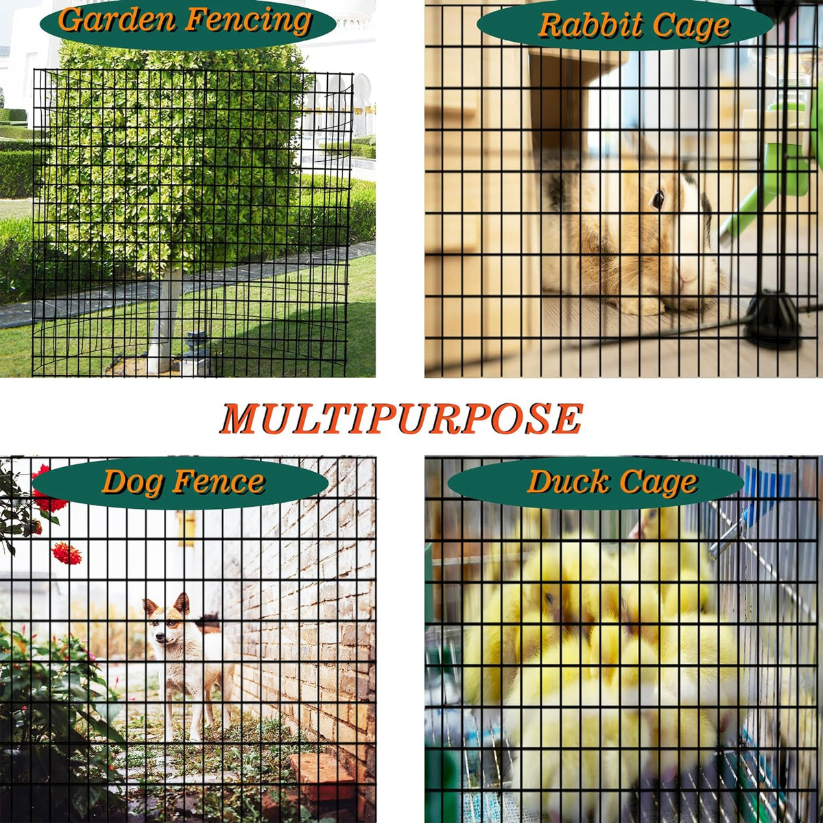 Black Metal Garden Fence, 48inch(H) x 100ft(L), 2 inch x 3 inch,14GA 2/3/4/5/6 Ft Tall Chicken Wire