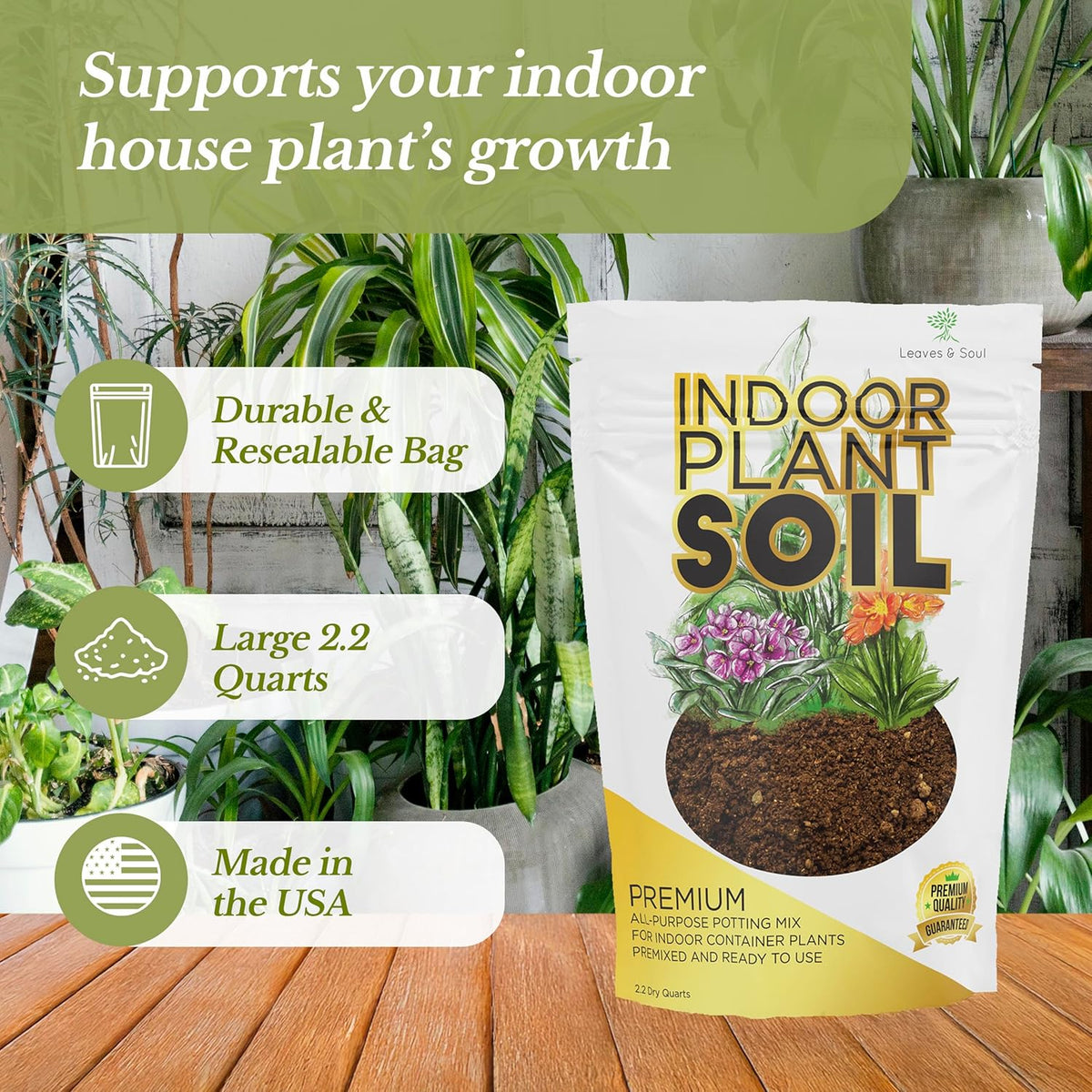 Indoor Plant Soil Premium All Purpose Blend | Large 2.2 Quarts | Ready to Use for Indoor Container