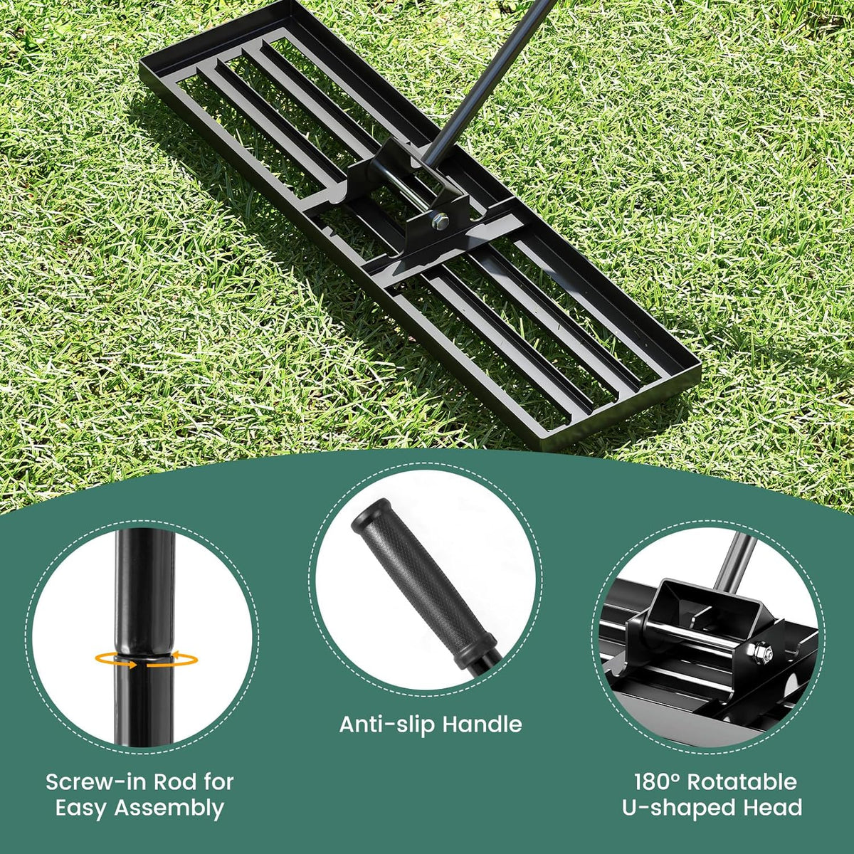 Goplus Lawn Leveling Rake, 36" x 10" Heavy Duty Level Lawn Tool w/ Ergonomic Handle for Soil