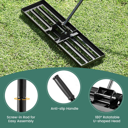 Goplus Lawn Leveling Rake, 36" x 10" Heavy Duty Level Lawn Tool w/ Ergonomic Handle for Soil