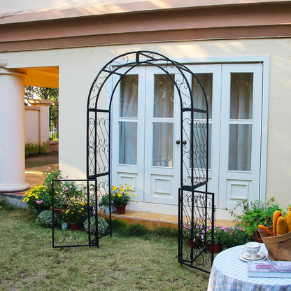 SCENDOR Heavy-Duty Arbor with Gate 48.8" W x 83.5" H, Iron Arch Trellis Arbor Archway for Climbing