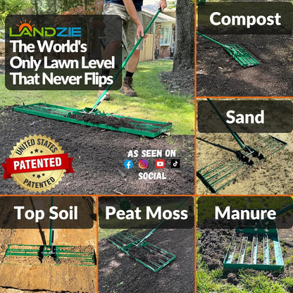 Landzie AeroLeveler - The Lawn Leveling Rake That Never Flips - Patented 48" inch Wide Pneumatic