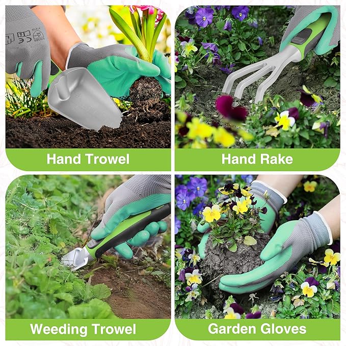 WORKPRO 5PCS Garden Tool Set, Powder Coating Compact Aluminum Gardening Tool Set with Repotting