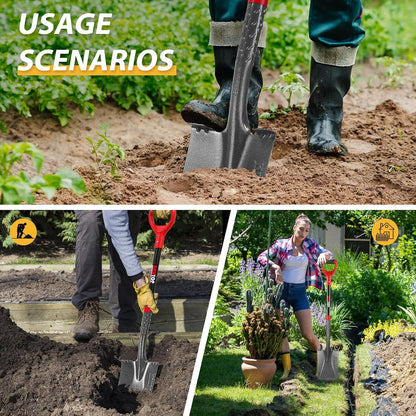 Garden Shovel Flat Spade Edge Shovels Trenching Spades with Fiberglass Handle for Gardening Lawn