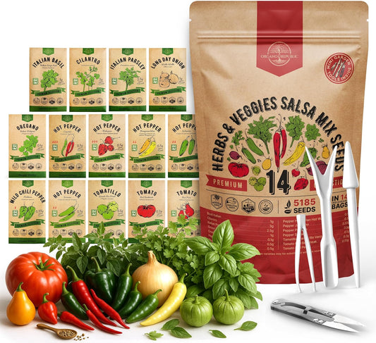 Organo Republic 14 Herbs & Veggies Salsa Mix Seeds Variety Pack - 5,180+ Non GMO Heirloom Herb
