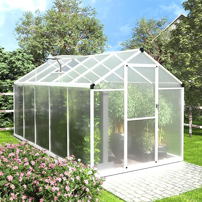 BlueWish 6x10 FT Greenhouses for Outdoors, Cedar Green House with 4-Layers Polycarbonate Panel