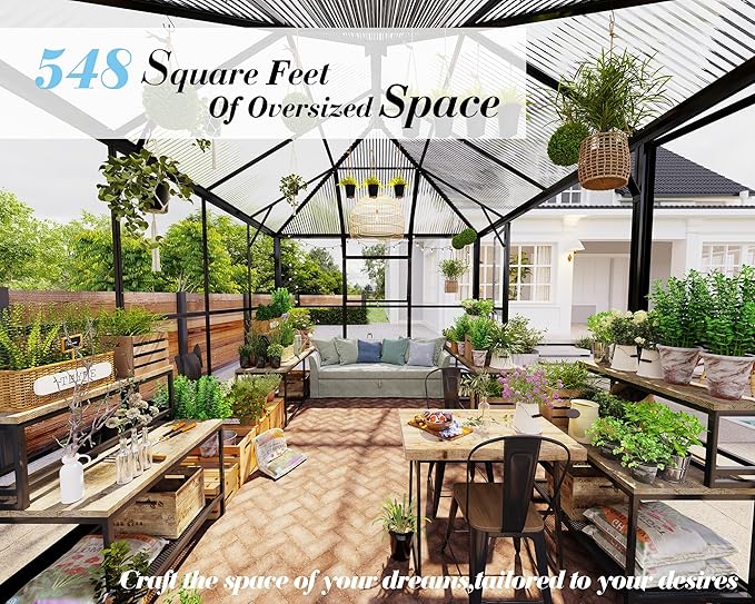 Jocisland 11x8.3x8.6 FT Polycarbonate Greenhouse with Clear Panels- 6 FT Wall Height Outdoor