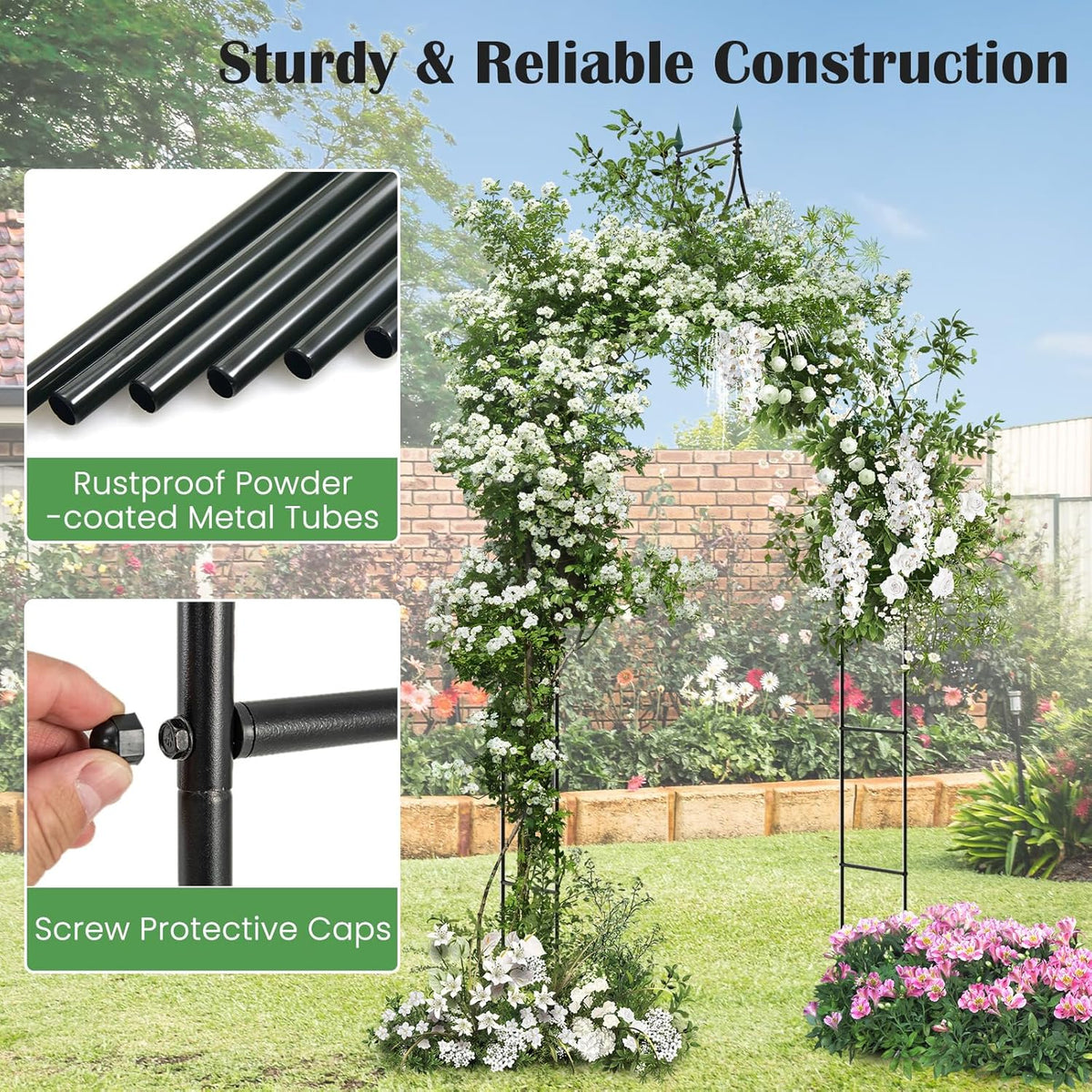 Giantex Metal Garden Arch Trellis - 9.5 FT Wedding Arbor for Ceremony, Garden Arbor for Climbing