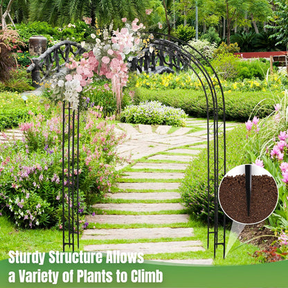 7FT Black Garden Arbor Trellis, Outdoor Metal Garden Arch for Climbing Plants Flowers Vines, Metal