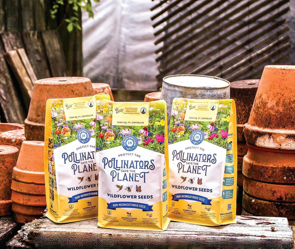 BUZZY Wildflower Pollinator Seed Mix (1lb Bag), 18 Pollinator-Friendly Varieties, Protect The