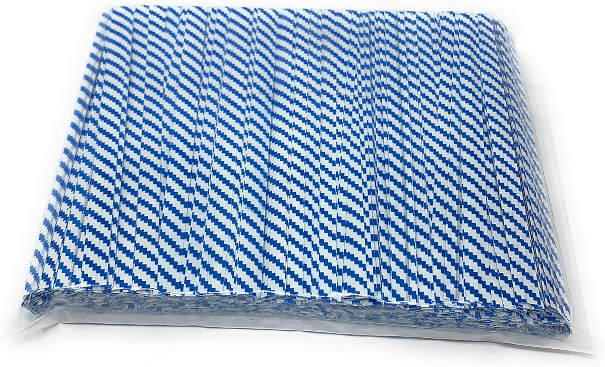 4" Length Twist Ties, 1000 Blue White Plastic Coated, No Rip, Paper Ties Cello General Use, Party