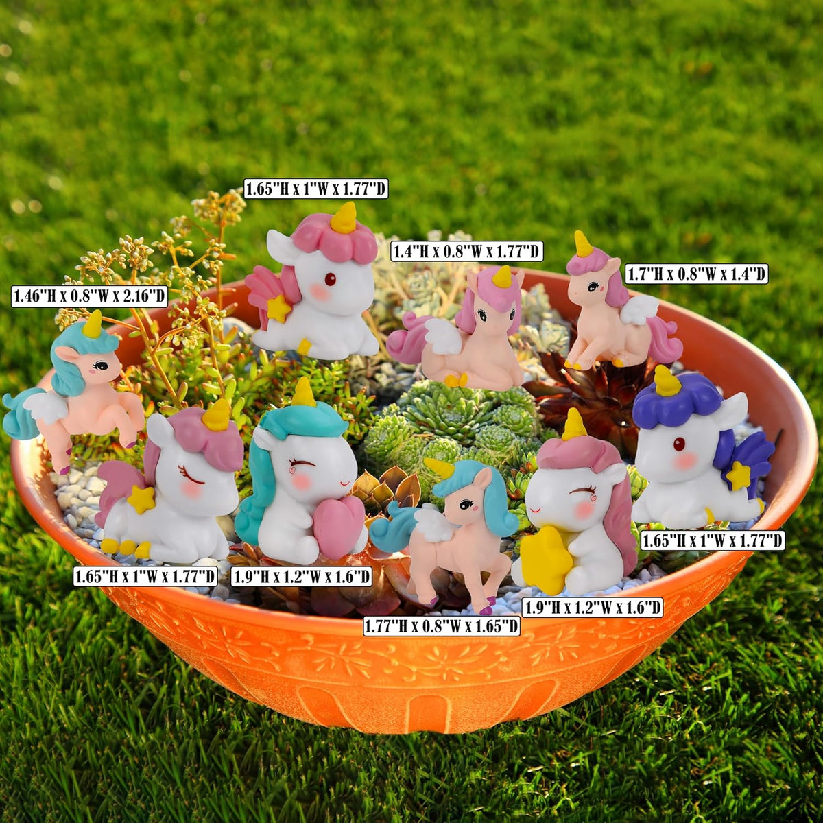 Mood Lab Miniature Unicorn Figurines Set - Funny Mini Statue Kit of 9 pcs - Unicorn Fairy Garden