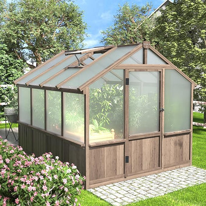 BlueWish 8x8 FT Greenhouses for Outdoors, Cedar Green House with 6MM Polycarbonate Panel