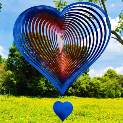 DJUAN Wind Spinners Outdoor Garden Decor 12inch Blue-Orange Love Heart Hanging Wind Spinner Metal