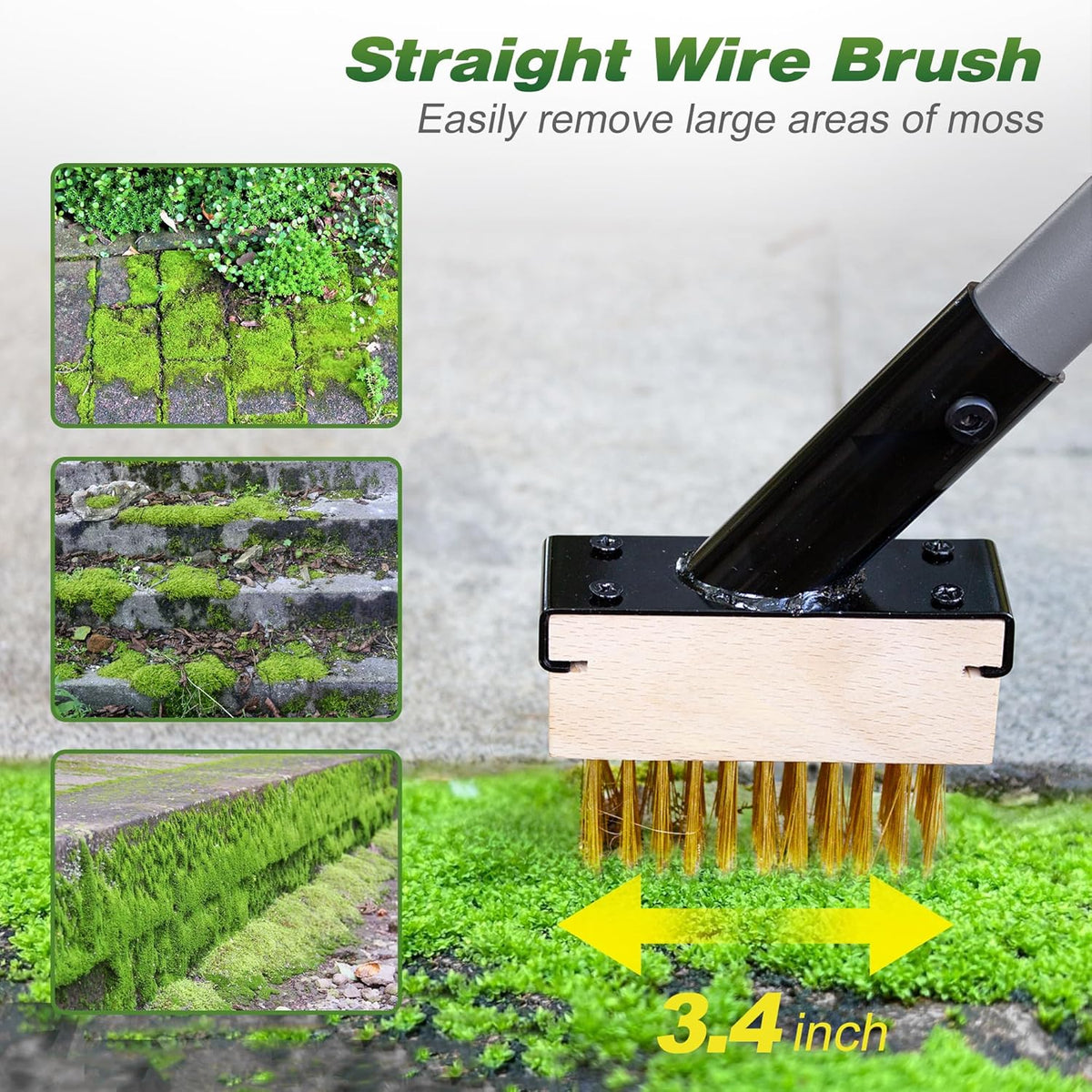 Walensee 3-in-1 Crack Weeder & Moss Remover Brush with 66.5-Inch Adjustable Handle, Weed Puller