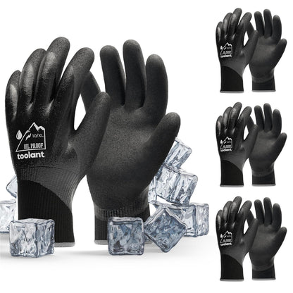 Waterproof Gloves Bulk Pack for Men and Women, 3 Pairs, Freezer Gloves with Grip, Double Nitrile