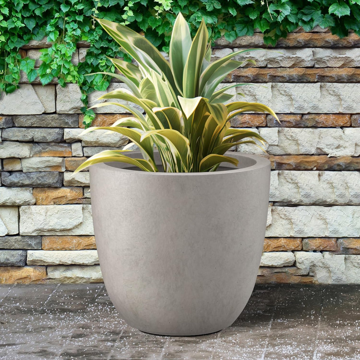 Kante 18 Inch Diameter Round Concrete Planter, Indoor Outdoor Large Plant Pot with Drainage Hole