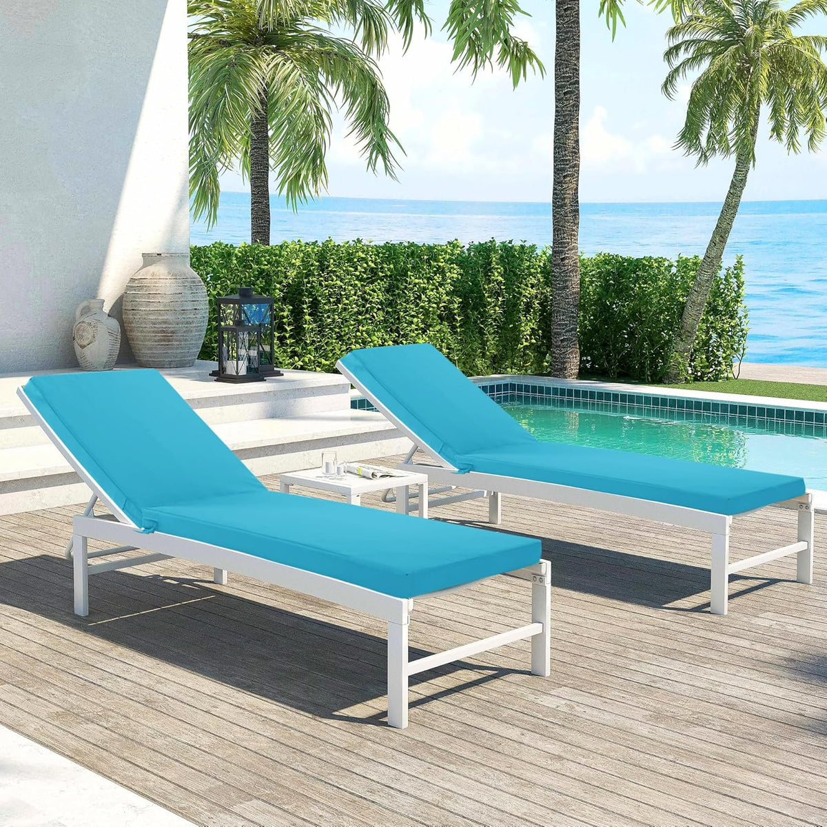 Chaise Lounge Cushions Outdoor Set of 2 - Waterproof and Fade Resistant Sun Lounger Replacement
