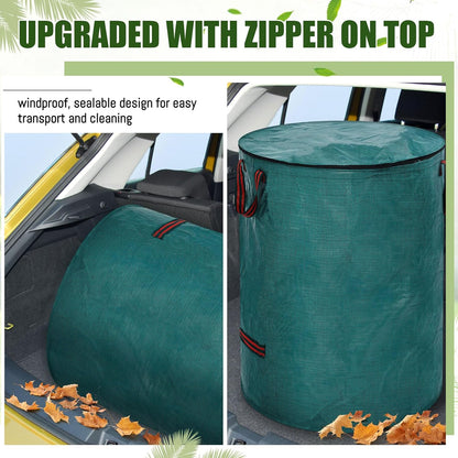 10 Pcs 106 Gallons Yard Waste Bags with Lid and 4 Pairs Gardening Coated Gloves Leaf Bags (h30" x