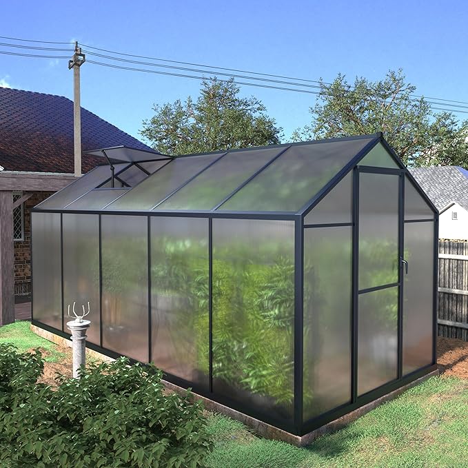 BlueWish 6x10FT Greenhouses for Outdoors, Aluminum Greenhouse with Adjustable Vents, Rivet