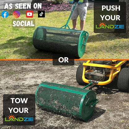LANDZIE Lawn & Garden Spreaders - 36 Inch Heavy Duty Metal Mesh Basket Push/Tow Spreader - Compost