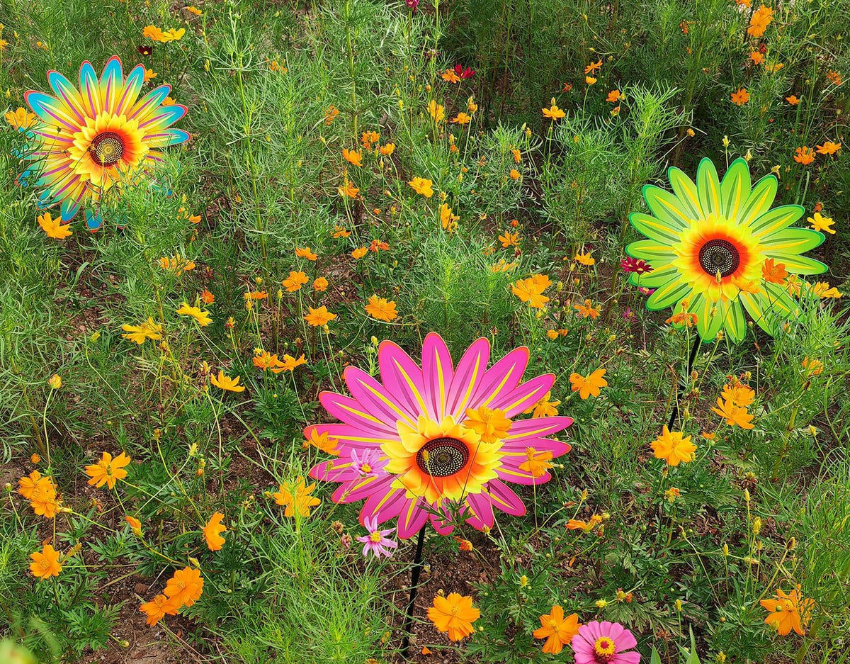 3PCS Sunflower Pinwheels Outdoor Wind Spinners, Colorful Flower Windmill Decorative Pinwheel for