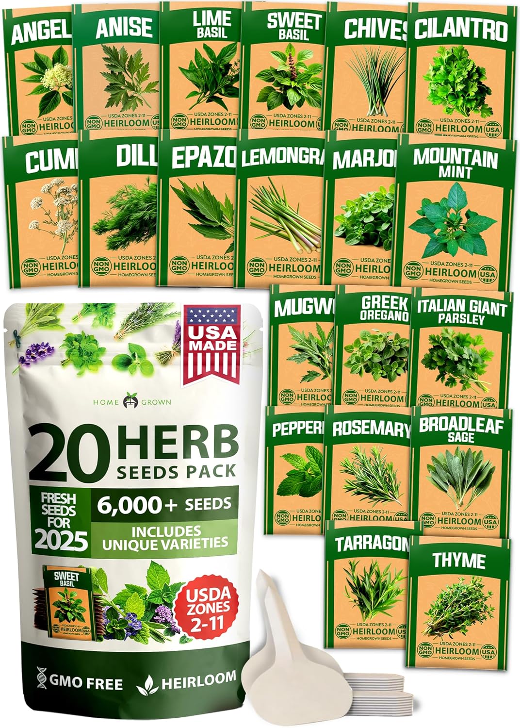 HOME GROWN Premium HERB Seeds Variety Pack - 20 Heirloom Herb Seeds for Planting - 6,000+ Non-GMO