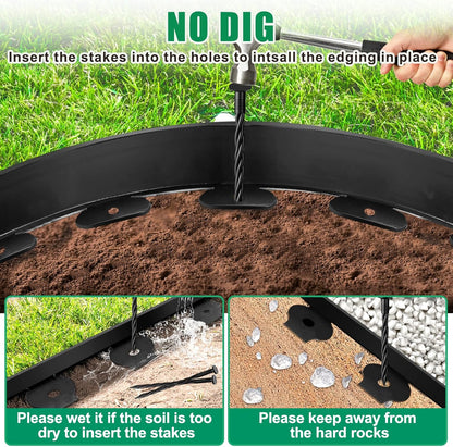 Landscape Edging - 2” x 60’ Garden Edging Border with 90 Stakes, 0.15" Thick No Dig Lawn Edging for