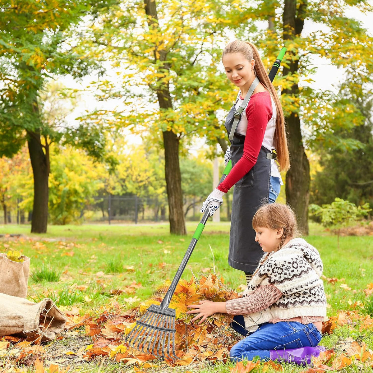 WORKPRO Rake, Small Rake for Leaves with 72” Adjustable Long Handle, 11 Steel Tines, Heavy Duty
