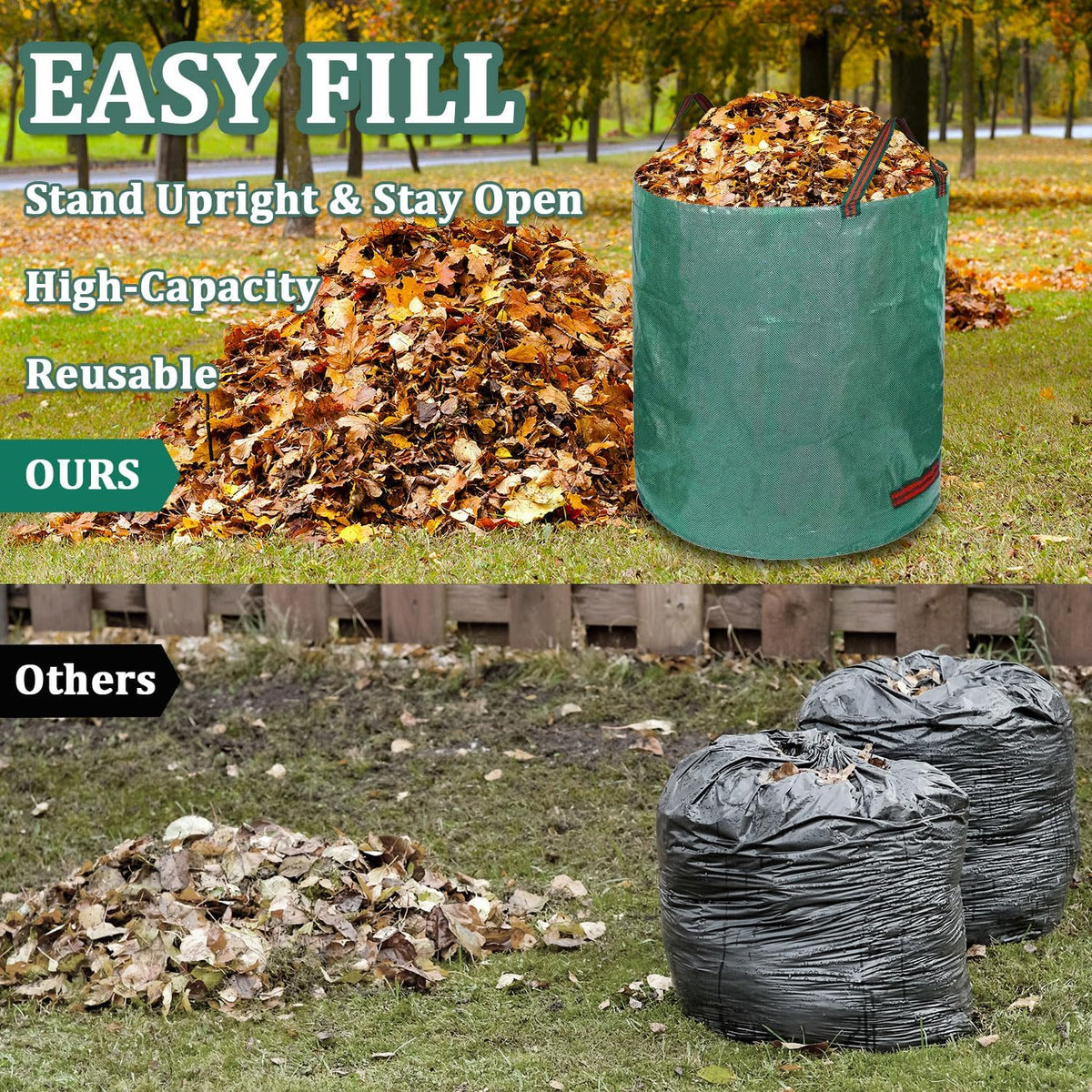 Reusable Yard Waste Bags, 3 Packs 80 Gallons Lawn and Leaf Garden Bags with Reinforced Carry