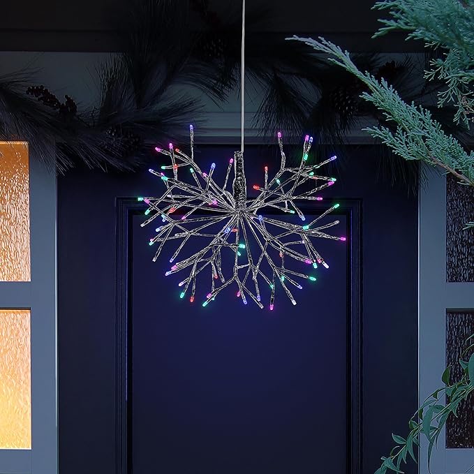 Alpine Corporation 16"H Indoor Holiday 3D Snowflake Hanging Ornament with LED Lights, Silver
