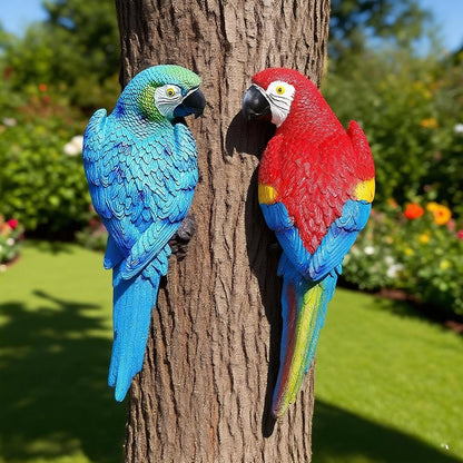 Teaeeno 2Pcs Resin Wall Bird Statue Decor,Real Parrot Sculpture Home Decor,Outdoor Indoor Figurine