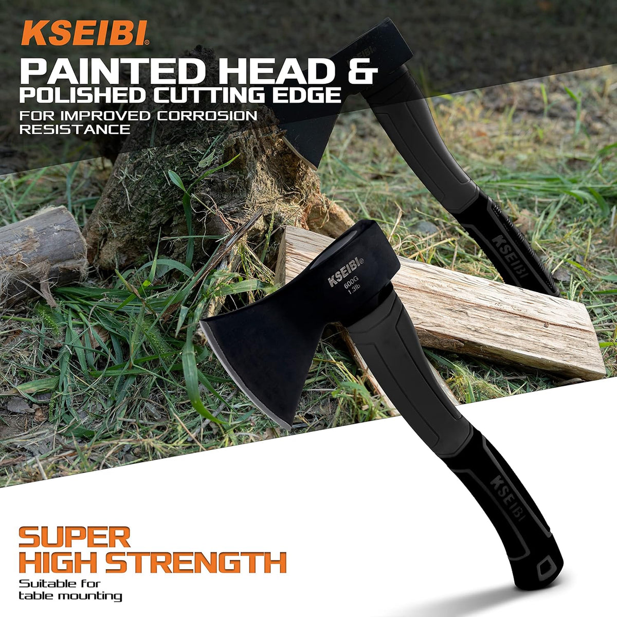 KSEIBI Wood Axe, 274151 Small Outdoor Camp Hatchet 14 Inch for Splitting and Kindling Wood, Forged