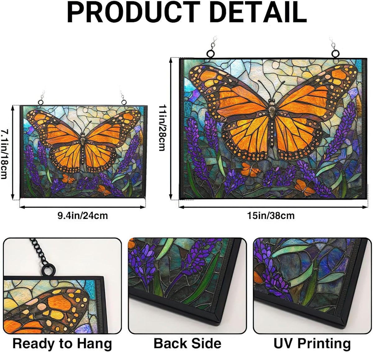 Personalized Rectangle Art Nouveau Monarch Over Lavender Stained Glass Suncatcher Stained Glass