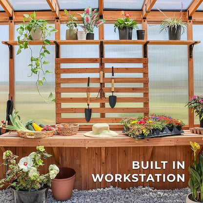 Backyard Discovery Poppy 11' x 7' Cedar Wood and Polycarbonate Walk-In Greenhouse Kit with Exhaust